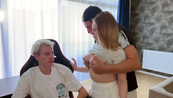 Step Dad Takes Virgin Step-Son's First Time with Busty Girlfriend - MMF Threesome POV Blowjob & Missionary - xxxfiles.com on v0d.com
