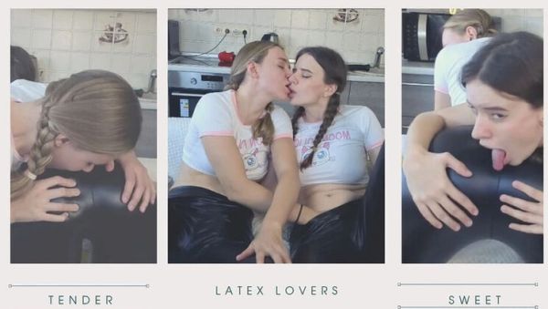 Blonde & Brunette Lesbian Scissoring in Tight Latex Leggings - Big Boobs Fetish Sex - veryfreeporn.com - Britain on v0d.com