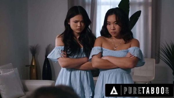Stepdad's Fantasy Fulfilled: Asian Stepsisters Lulu Chu & Kimmy Kimm Take Big Cock Together - porntry.com on v0d.com