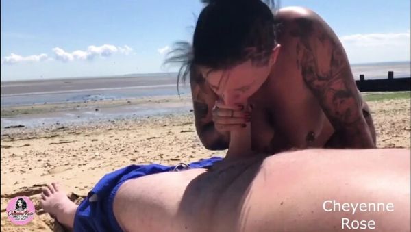 Cheyenne Rose Blowjob on Beach - Big Natural Tits British MILF Sucks Cock for Cumshot Facial - porntry.com - Britain on v0d.com
