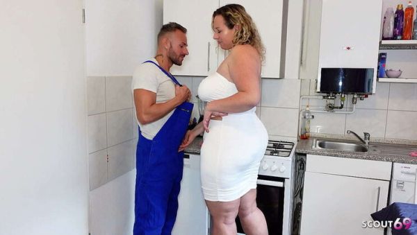 German BBW Wife Kathy Deep Cheats with Repairman - Big Natural Tits Kitchen Fuck - porntry.com - Germany on v0d.com
