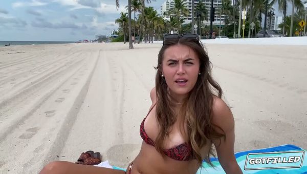 Selina Bentz Gets Filled on the Beach - Brunette with Tan Lines Takes Big White Cock Doggystyle & Cowgirl for a Creampie - veryfreeporn.com on v0d.com