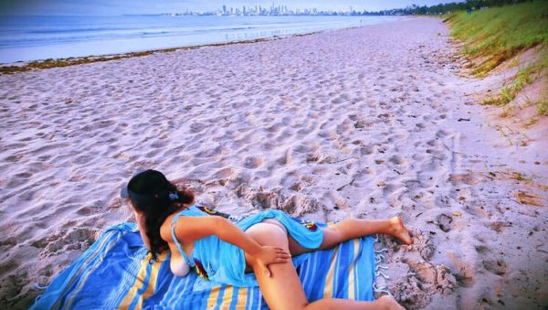 Hairy MILF Gets Fingered by Stranger on Public Beach - Big Natural Tits & Perfect Ass - veryfreeporn.com - Britain on v0d.com