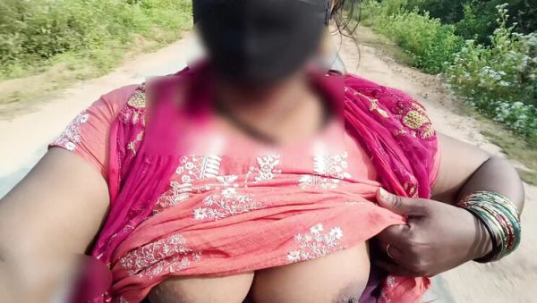 Indian teen with big natural tits rides bike nude in public place - risky outdoor show - porntry.com - India on v0d.com