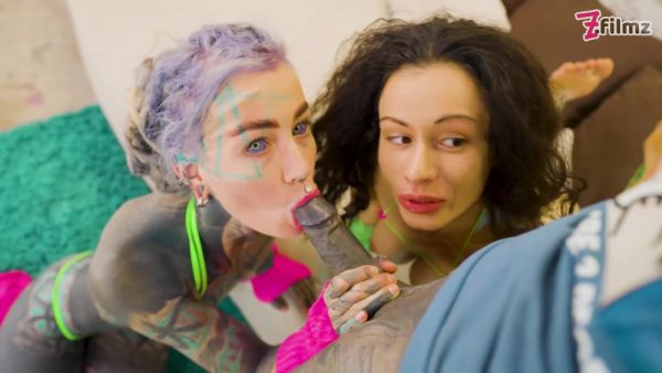 Lily Lu And Stacy Bloom - Big Tits Girl Joins Tattoo Couple For Threesome - Rimming, Bj, Facial - videomanysex.com on v0d.com