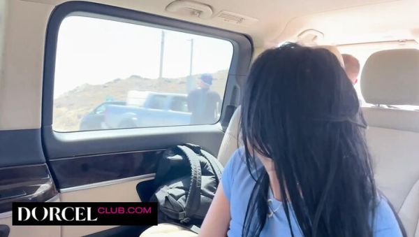 Brunette Big Tits Cowgirl Riding in Car Threesome - Double Blowjob MFM Road Trip Sex - porntry.com - Britain on v0d.com