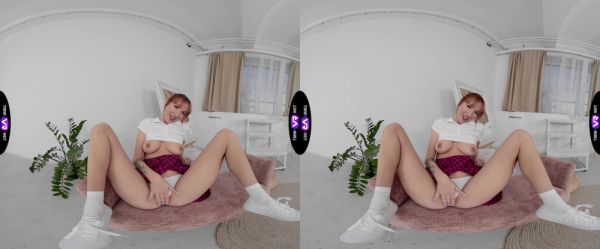 Redheaded Lilly in a tight miniskirt and thong gets her sweet spot fingered while wearing sneakers - alphaporno.com on v0d.com